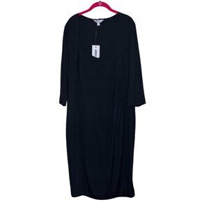 New Anna‎ Scholz UK 20 US 16 Black Double Silk Stretch Corset Faux Wrap Dress